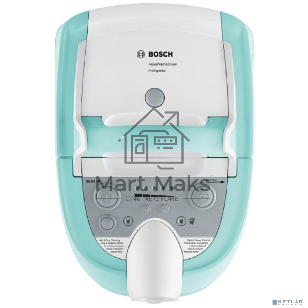 Пылесос Bosch BWD420HYG голубой, 2000 Вт, уборка сухая/влажная, пылесборник контейнер 4 л
