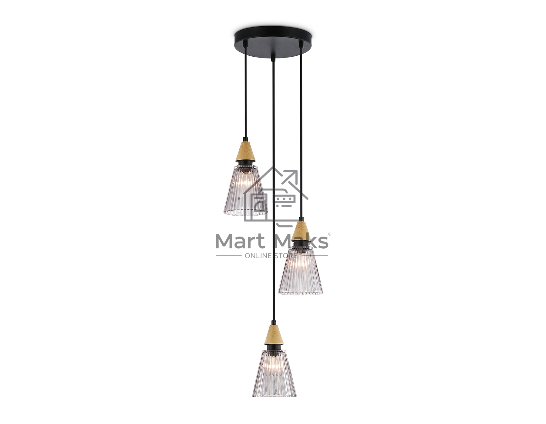 Светильник Ambrella light LH58112/3 BK/LW/SM черный/светлое дерево/дымчатый E14*3 max 40W D270*1200