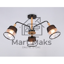 Светильник Ambrella light TR4740/3 BK/LW черный/светлое дерево E27/3 max 40W D760*350