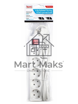 Сетевой удлинитель Buro BU-PS5.3/W 3м (5 розеток) белый (пакет ПЭ)