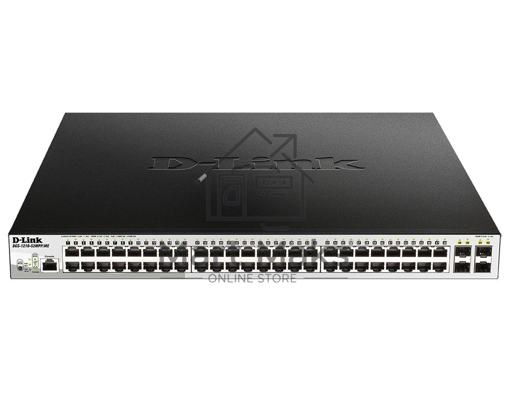 Управляемый коммутатор 2 уровня D-Link DGS-1210-52MPP/ME/B3A PROJ с 48 портами 10/100/1000Base-T и 4 портами 1000Base-X SFP (48 портов с поддержкой PoE 802.3af/802.3at (30 Вт), PoE-бюджет 740 Вт)