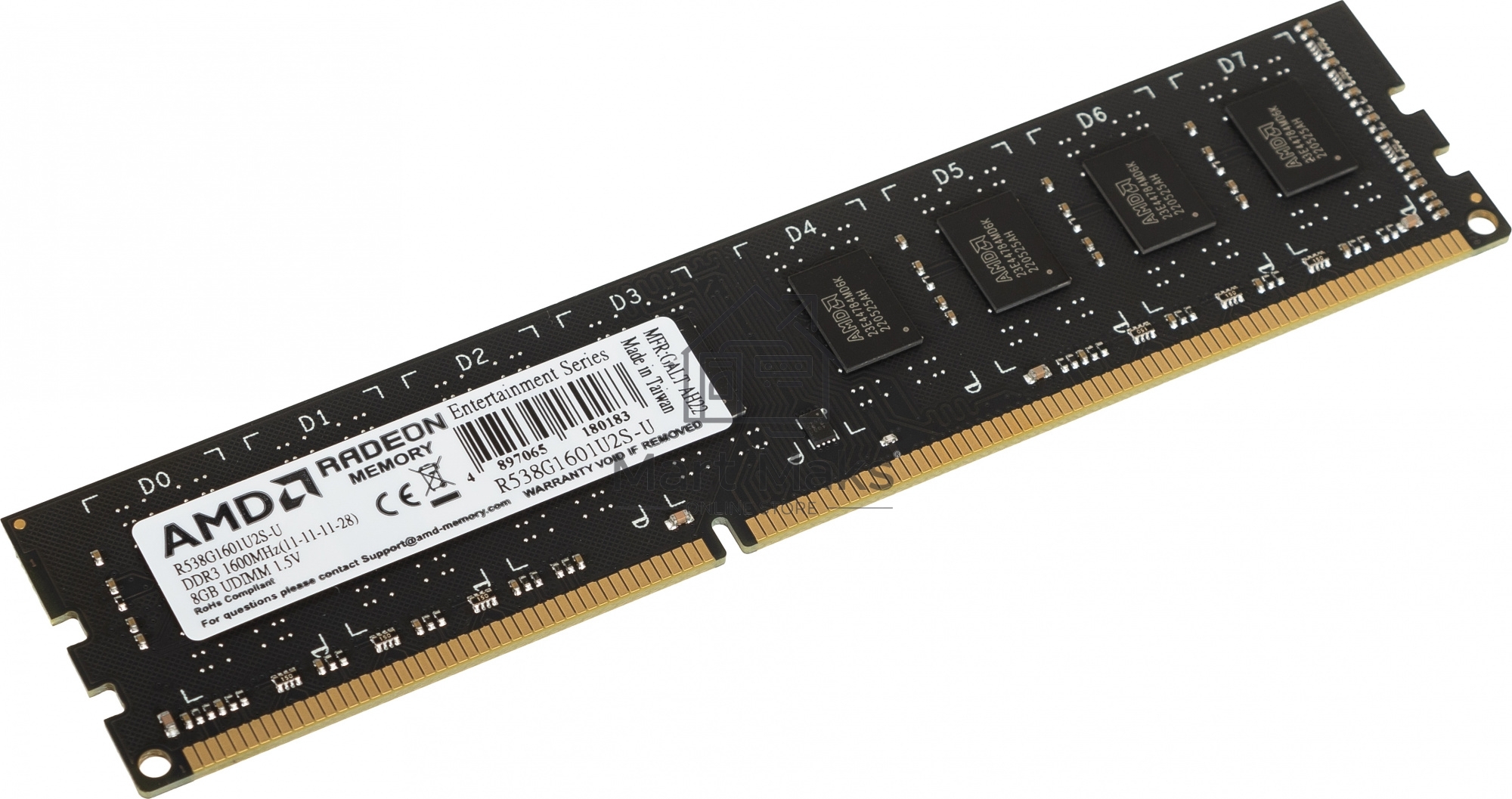 Оперативная память AMD Radeon R5, DDR3, 8GB (1x8GB), 1600MHz, CL11, DIMM