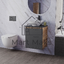 Тумба Bau Dream Blackwood 50 графит, раковина BAU Dream D43, смеситель для раковины высокий Hotel Black, черный
