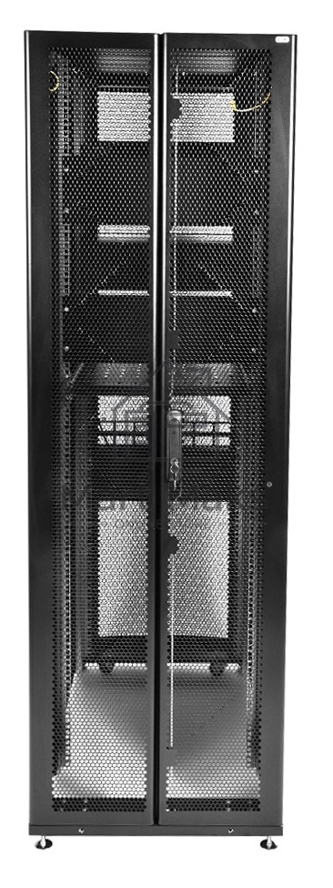 Шкаф серверныйЦМО! ПРОФ напольный 42U (800x1200) дверь перфорированная 2 шт., цвет черный, в сборе (ШТК-СП-42.8.12-44АА-9005)
