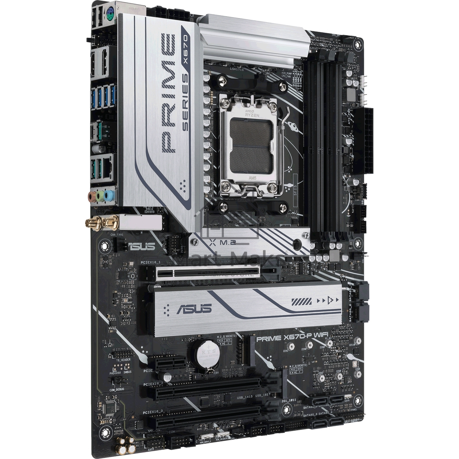 Материнская плата ASUS PRIME X670-P WIFI, AM5, AMD X670, 4xDDR5, 6xSATA, 3xM.2 PCIe 5.0 x4, 1xPCI-E 4.0 x16, 2xPCI-E 4.0 x4, 1xPCI-E x1, 1xHDMI, 1xDP, 1xUSB-C 3.2 Gen 2x2, 3xUSB 3.2 Gen 2, 4xUSB 3.2 Gen 1, 1x 2.5Gb LAN, 3x3.5 мм, 7.1, ATX