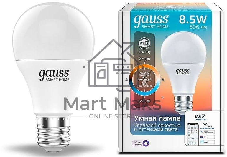 Лампа Светодиодная Gauss Smart Home DIM+CCT E27 A60 8.5 Вт 1/10/100