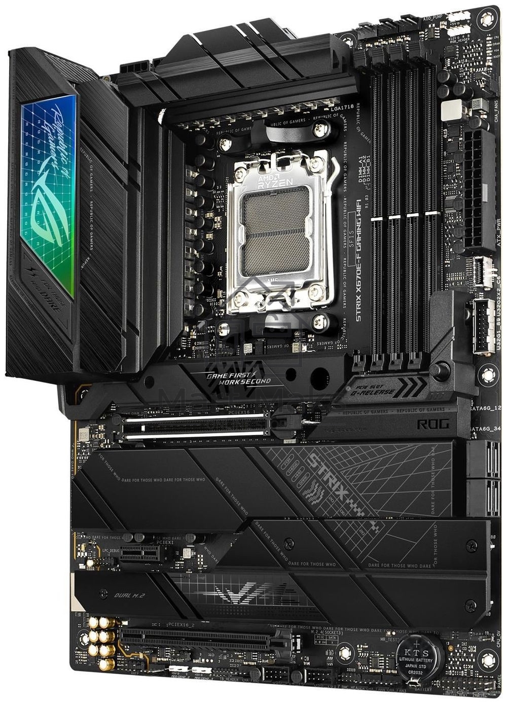 Материнская плата ASUS ROG STRIX X670E-F GAMING WIFI, AM5, AMD X670, 4xDDR5, 4xSATA, 4xM.2, 1xPCIe 5.0 x16, 1xPCIe 4.0 x4, 1xHDMI, 1xDP, 1x 2.5Gb LAN, 2xUSB-C 3.2 Gen 2, 2xUSB-C 3.2 Gen 2x2, 2xUSB-A 2.0, 7xUSB-A 3.2 Gen 2, 5x3.5 мм, 7.1, ATX