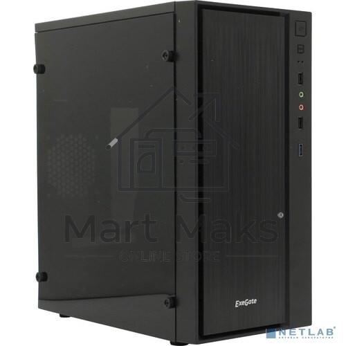 Компьютерный корпус Minitower ExeGate mEVO-9301 Black-RGB light, ATX, <700NPX>, с окном, 2*USB+1*USB3.0, HD Audio