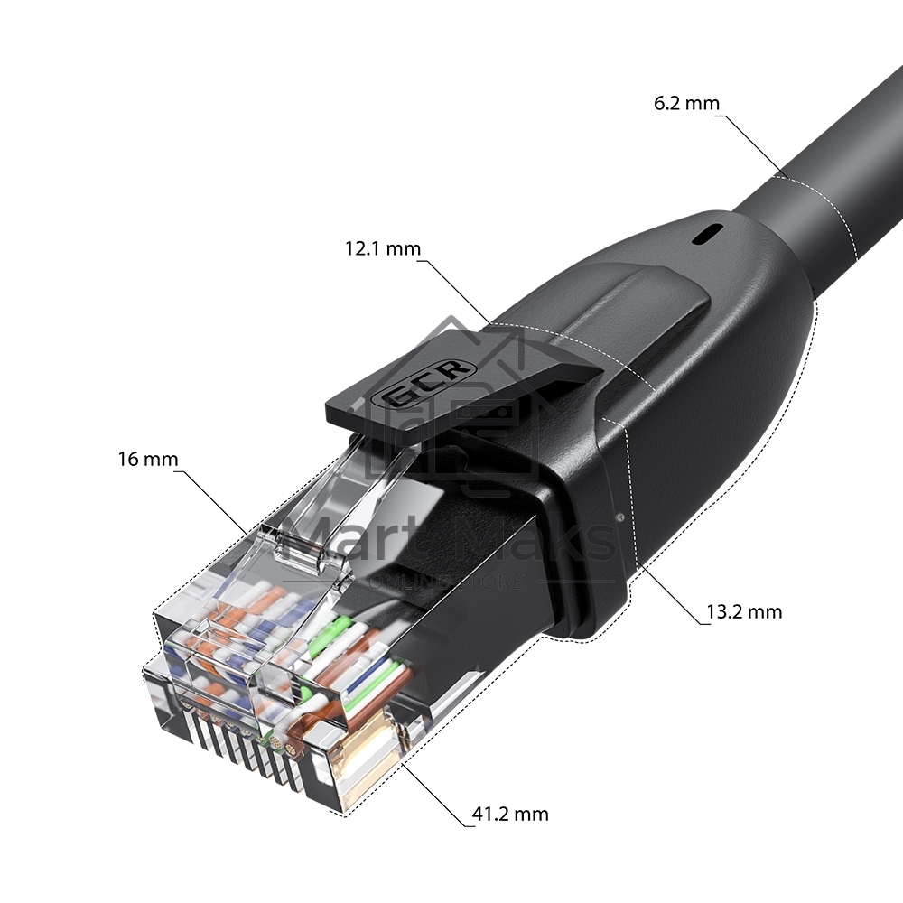 Патч-корд GCR  PROF прямой 1.0m, UTP медь кат.6, че, 24 AWG, ethernet high speed 10 Гбит/с, RJ45, T568B, GCR-52580
