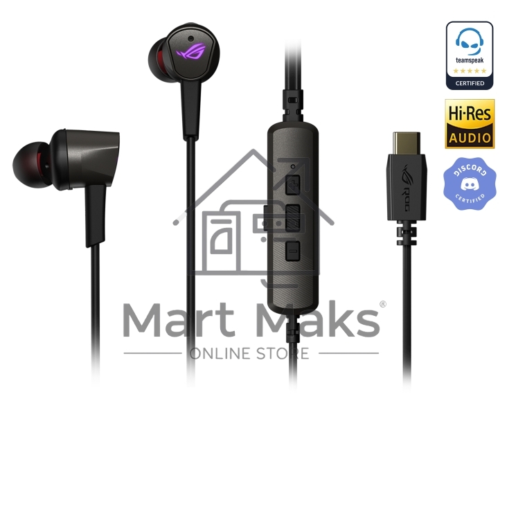 Игровые наушники чёрные ASUS ROG Cetra II (вкладыши, USB-C, RGB подсветка, ПУ, чехол, 90YH02S0-B2UA00)
