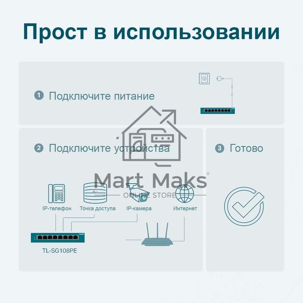 Коммутатор TP-Link SMB TL-SG108PE Easy Smart гигабитный 8-портовый коммутатор с 4 портами PoE