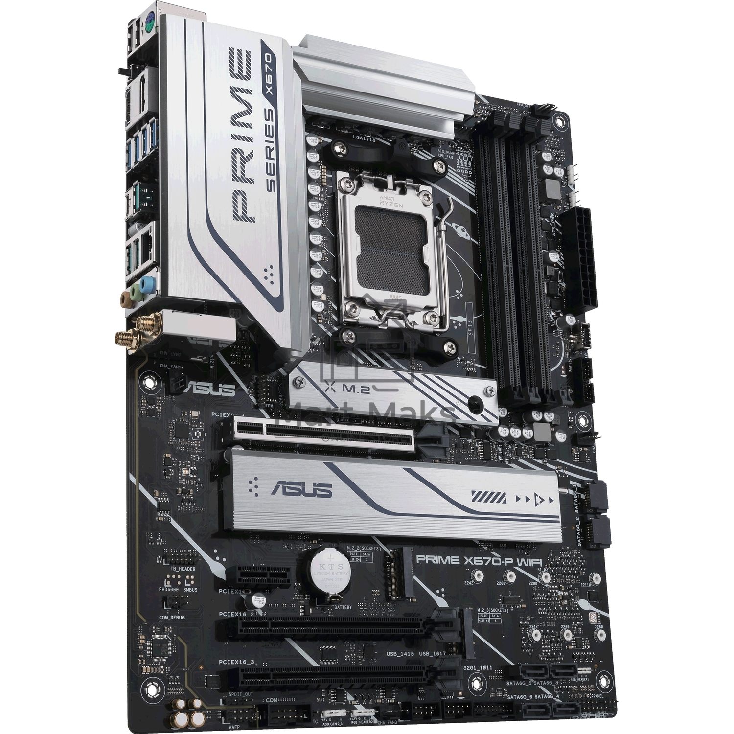 Материнская плата ASUS PRIME X670-P WIFI, AM5, AMD X670, 4xDDR5, 6xSATA, 3xM.2 PCIe 5.0 x4, 1xPCI-E 4.0 x16, 2xPCI-E 4.0 x4, 1xPCI-E x1, 1xHDMI, 1xDP, 1xUSB-C 3.2 Gen 2x2, 3xUSB 3.2 Gen 2, 4xUSB 3.2 Gen 1, 1x 2.5Gb LAN, 3x3.5 мм, 7.1, ATX