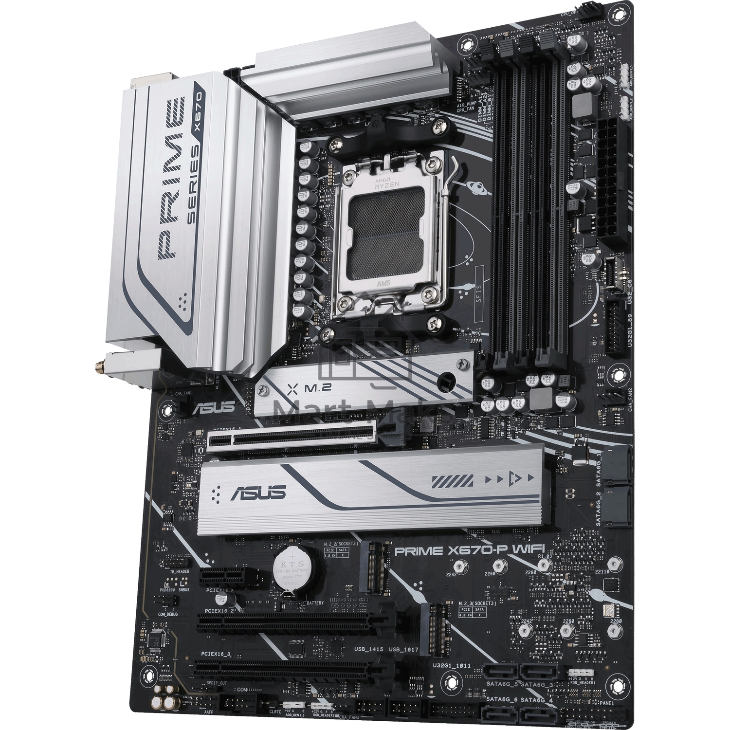 Материнская плата ASUS PRIME X670-P WIFI, AM5, AMD X670, 4xDDR5, 6xSATA, 3xM.2 PCIe 5.0 x4, 1xPCI-E 4.0 x16, 2xPCI-E 4.0 x4, 1xPCI-E x1, 1xHDMI, 1xDP, 1xUSB-C 3.2 Gen 2x2, 3xUSB 3.2 Gen 2, 4xUSB 3.2 Gen 1, 1x 2.5Gb LAN, 3x3.5 мм, 7.1, ATX