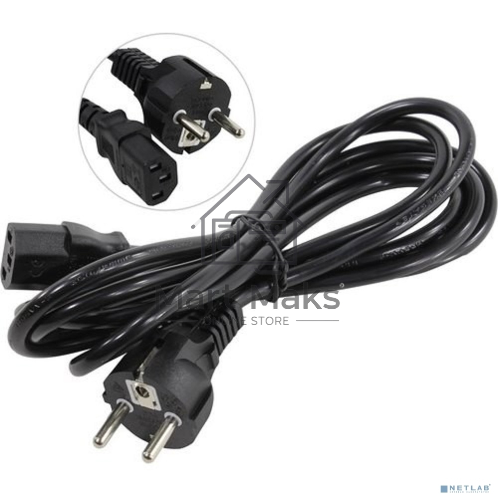 Кабель питания ExeGate Power PC-3P (Евровилка Schuko->С13) VDE-250V-3*0.75-CU, 10A, черный, 3м