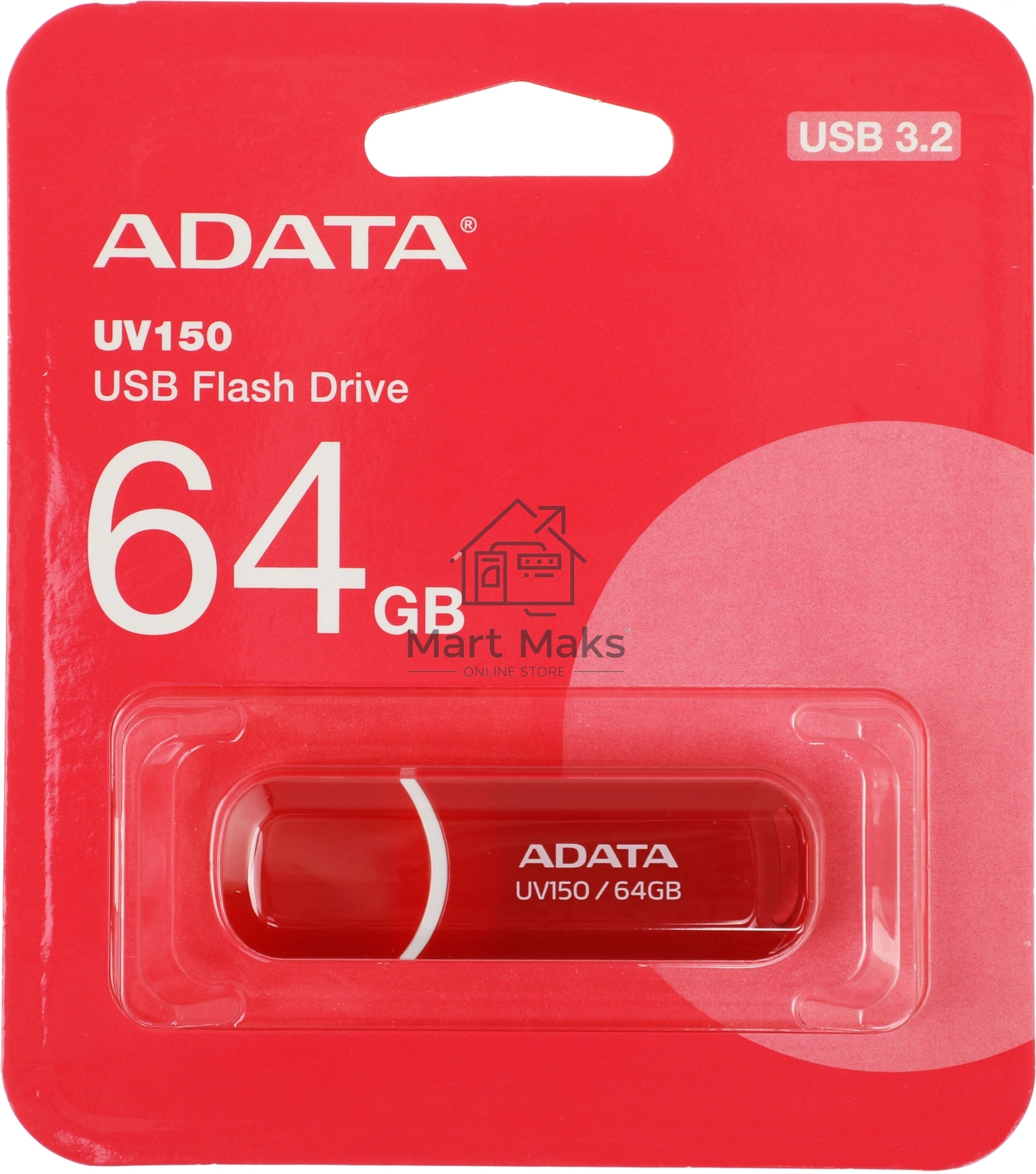Флешка USB R/W R/W ADATA 64GB ADATA UV150, USB 3.0, Красный