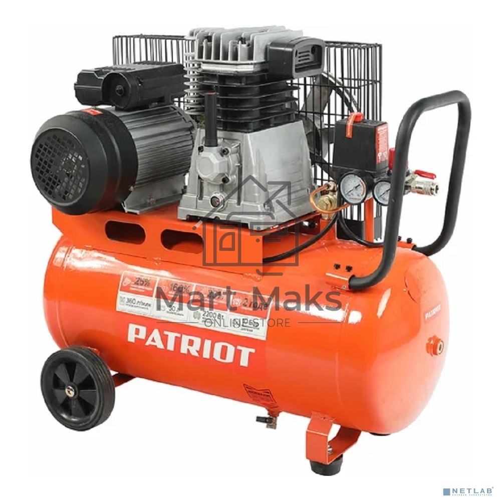 Компрессор Patriot поршневой ременной PTR 50-360I, 360 л/мин, 10 бар, 2200 Вт, 50 л, быстросъемный 1/4