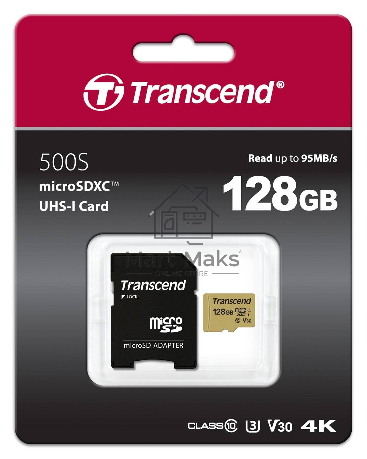 Флеш карта microSD 128GB Transcend microSDXC Ultimate UHS-I U3, V30, (SD адаптер), MLC