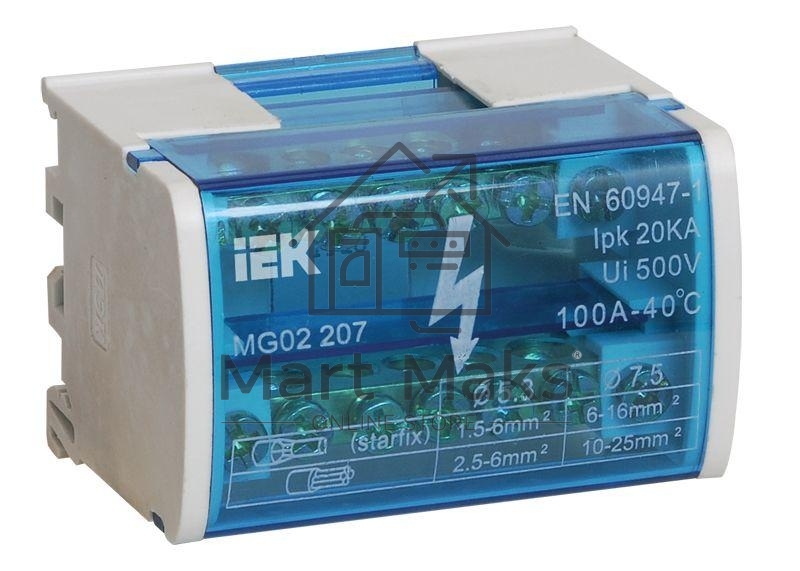 Шины на DIN-рейку в корпусе Iek YND10-2-07-100 (кросс-модуль) ШНК 2х7 L+PEN ИЭК
