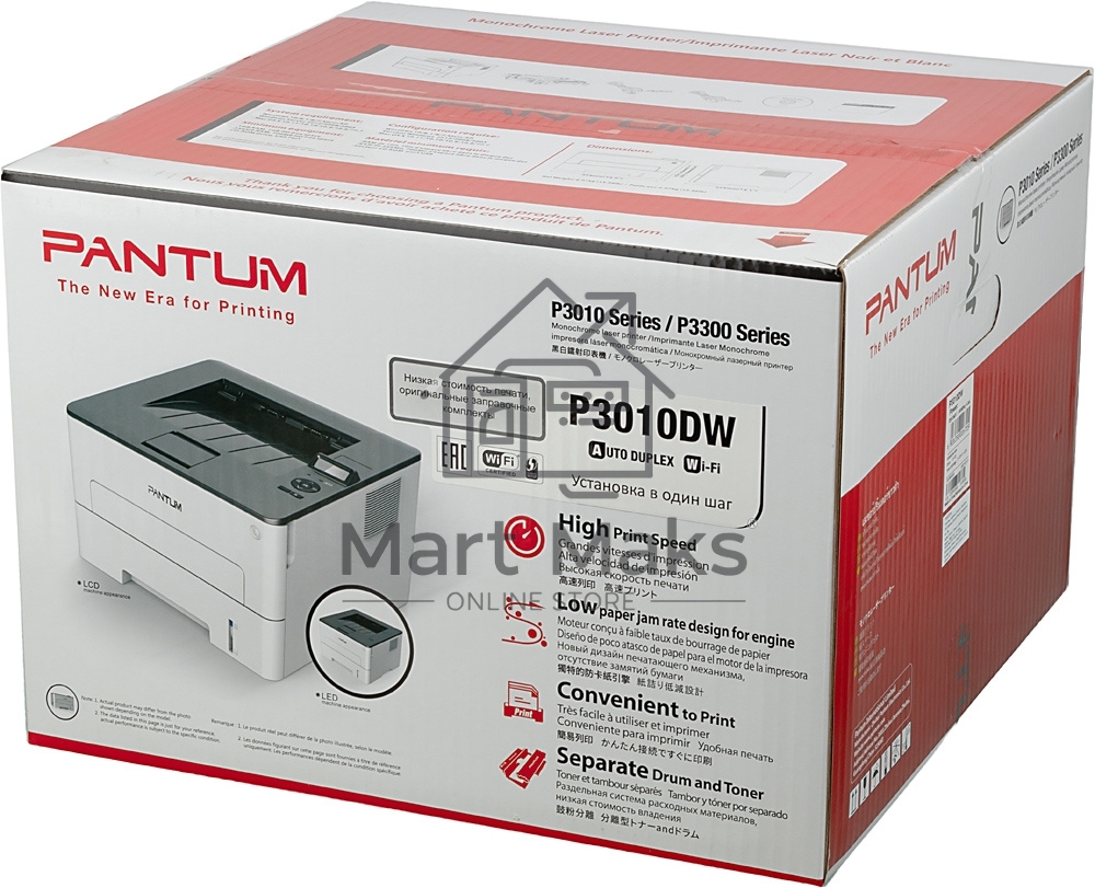 Принтер лазерный Pantum P3010DW, A4, ч/б, печ. до 30 стр/мин., 1200 x 1200 dpi, USB, RJ-45, Wi-Fi, NFC