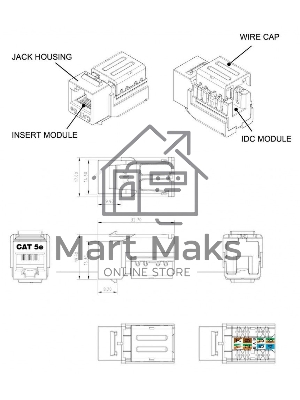 Модуль универсальный Hyperline, keystone, 1хRJ45, Toolless, кат. 5е, неэкр., 1 шт, цвет: зелёный