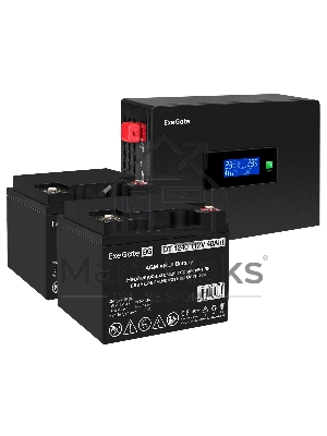 Комплект Источник бесперебойного питания EX295994RUS + батарея 40Aч EX282976RUS 2шт (инвертор, синус, для котла, PF=1, настенный) ExeGate IdealSine SR-1500.LCD.2SH  <1500VA/1500W, чистая синусоида, цветной LCD-дисплей, 2*Schuko, крепление настенное, черны