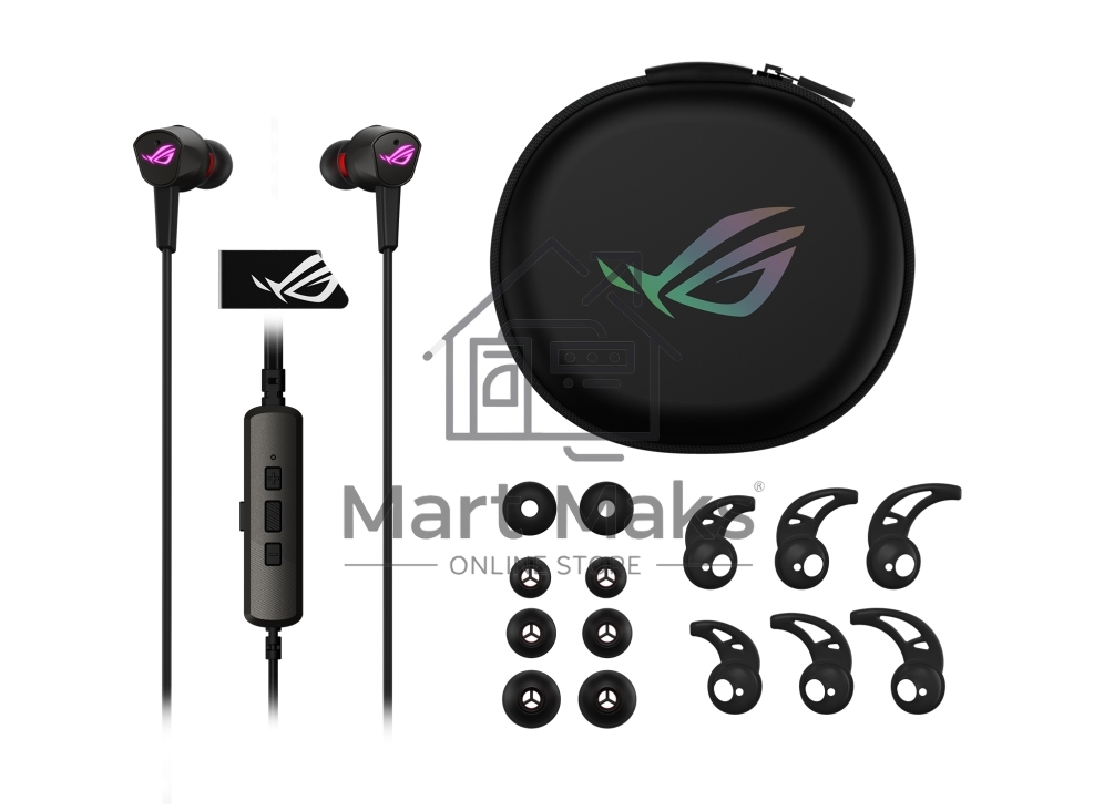 Игровые наушники чёрные ASUS ROG Cetra II (вкладыши, USB-C, RGB подсветка, ПУ, чехол, 90YH02S0-B2UA00)