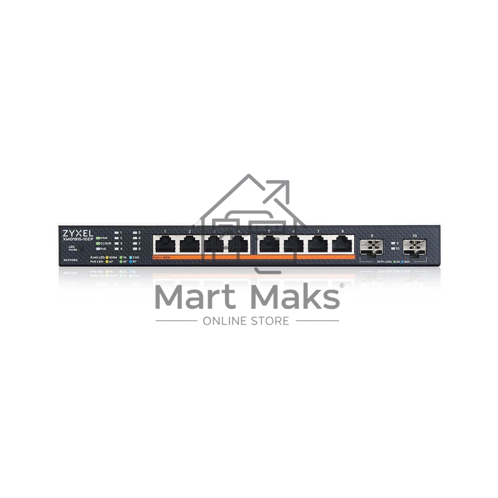 Коммутатор Zyxel XMG1915-10EP-EU0101F (L2+) 8x2.5Гбит/с 2SFP+ 8PoE++ 130W управляемый