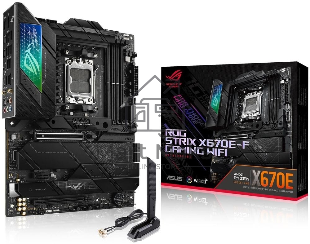 Материнская плата ASUS ROG STRIX X670E-F GAMING WIFI, AM5, AMD X670, 4xDDR5, 4xSATA, 4xM.2, 1xPCIe 5.0 x16, 1xPCIe 4.0 x4, 1xHDMI, 1xDP, 1x 2.5Gb LAN, 2xUSB-C 3.2 Gen 2, 2xUSB-C 3.2 Gen 2x2, 2xUSB-A 2.0, 7xUSB-A 3.2 Gen 2, 5x3.5 мм, 7.1, ATX