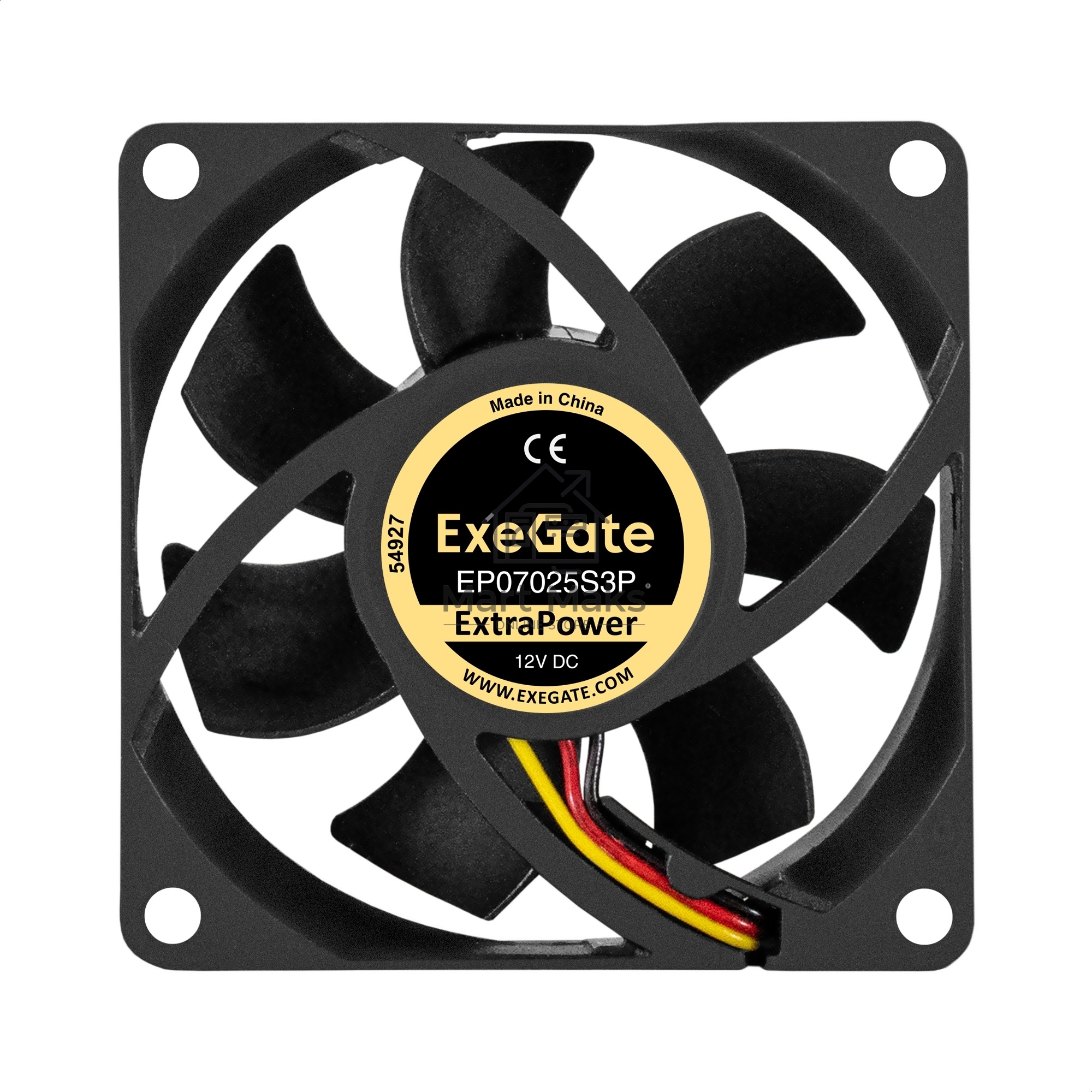 Вентилятор для корпуса ExeGate ExtraPower EP07025S3P черный, 70 мм, 4800 об/мин, 46.2 дБ, 3 pin