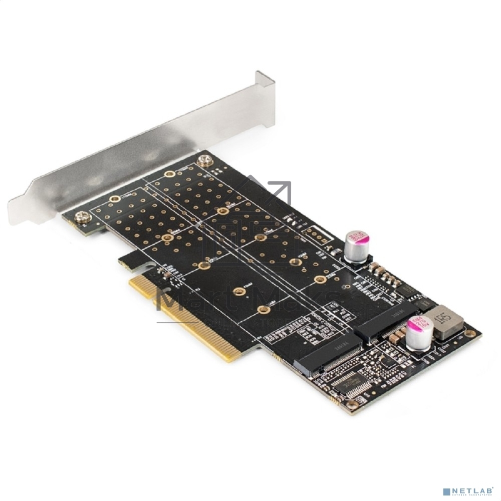 Переходник ExeGate EXE-597E2 (2 x M.2 M key -> PCI-E x8 v3.0, для установки двух SSD M.2 2230/2242/2260/2280/22110 M key NGFF в слот PCI-E, материнская плата должна быть c функции Bifurcation PCI-E)