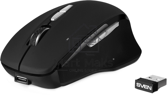 Мышь беспроводная SVEN RX-590SW черный, 1600 dpi, радиоканал, Bluetooth, USB, кнопки - 7