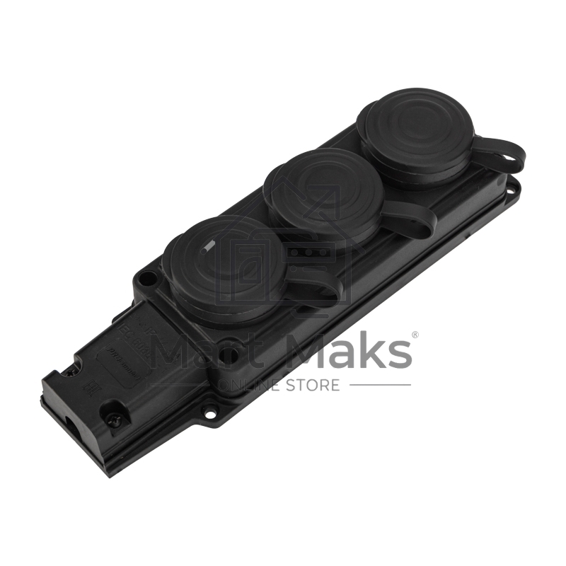 Розетка (колодка) штепсельная трехместная влагозащищенная 2P+PE 230V, 16 А, IP44 каучук PROconnect