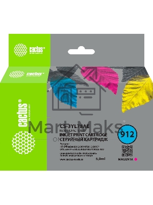 Картридж струйный Cactus CS-3YL78AE 912 пурпурный (5 мл) для HP OfficeJet 8010/8012/8013/8014/8015/8020/8025