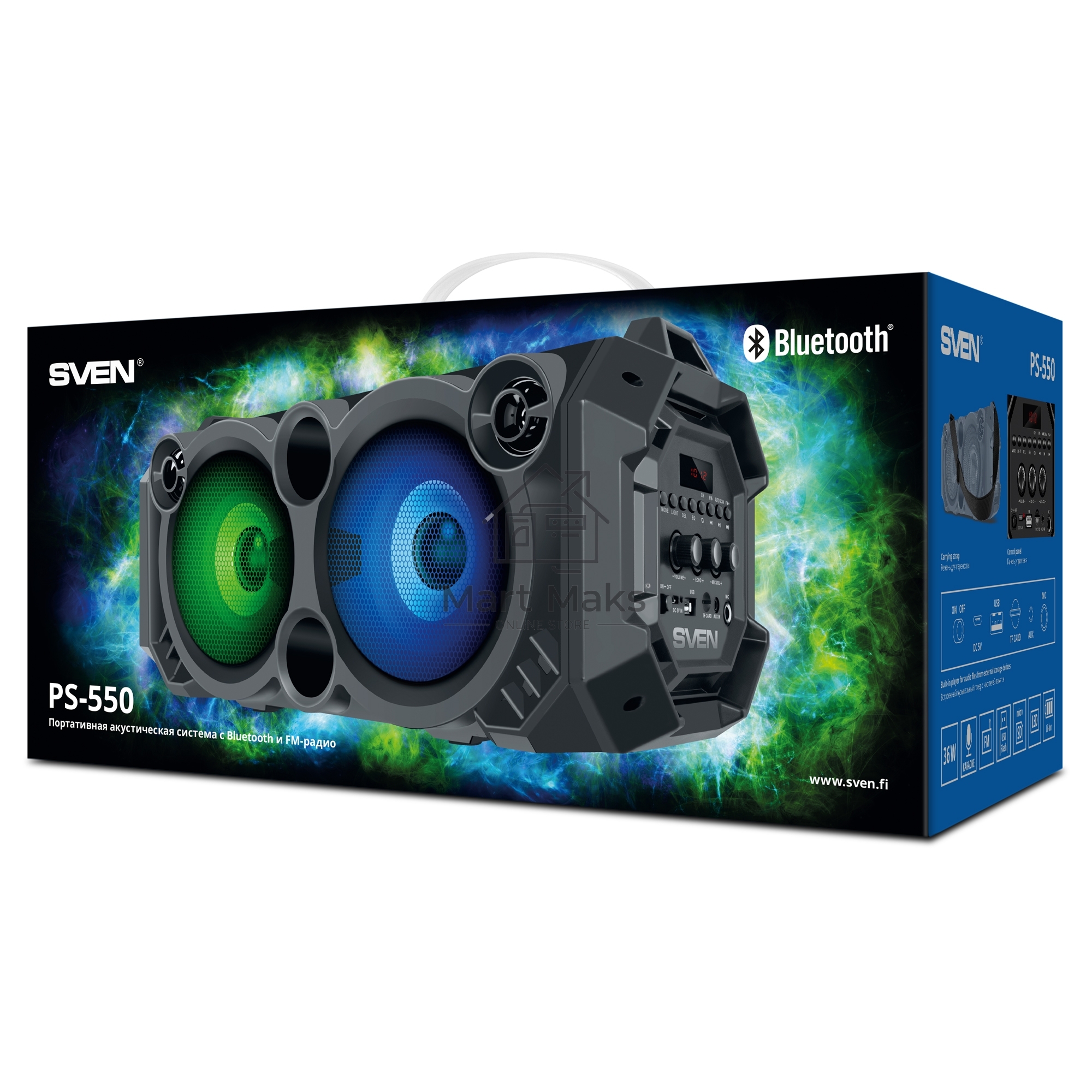 Колонка портативная Sven PS-550 черный 36W 2.0 BT/3.5Jack/USB 10м 2000mAh