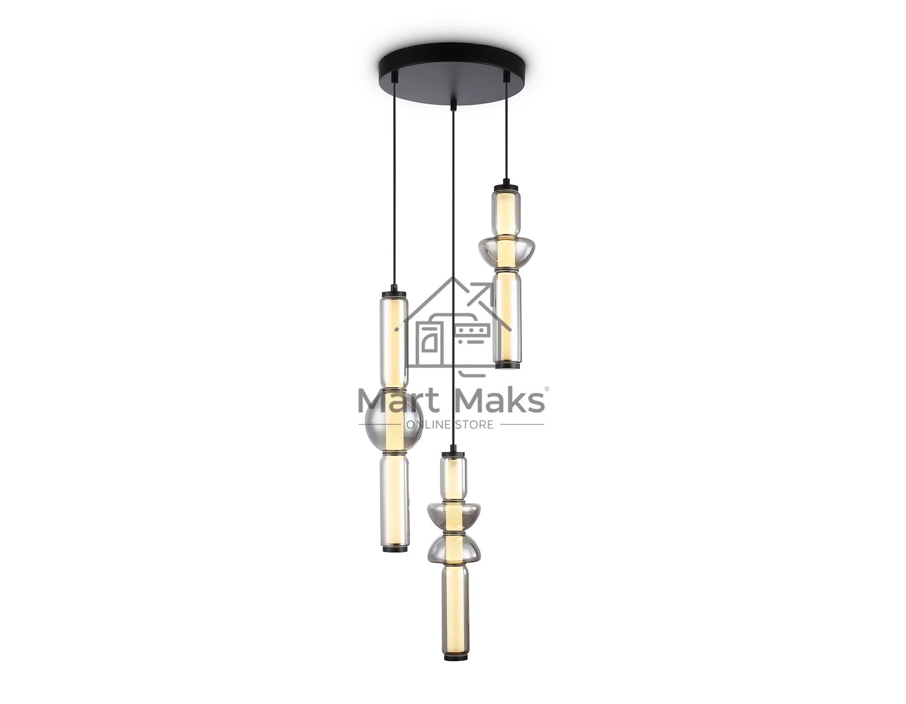 Подвесной светодиодный светильник Ambrella light LH11026/3 BK/SM черный/дымчатый 40W 3000K D380*1720