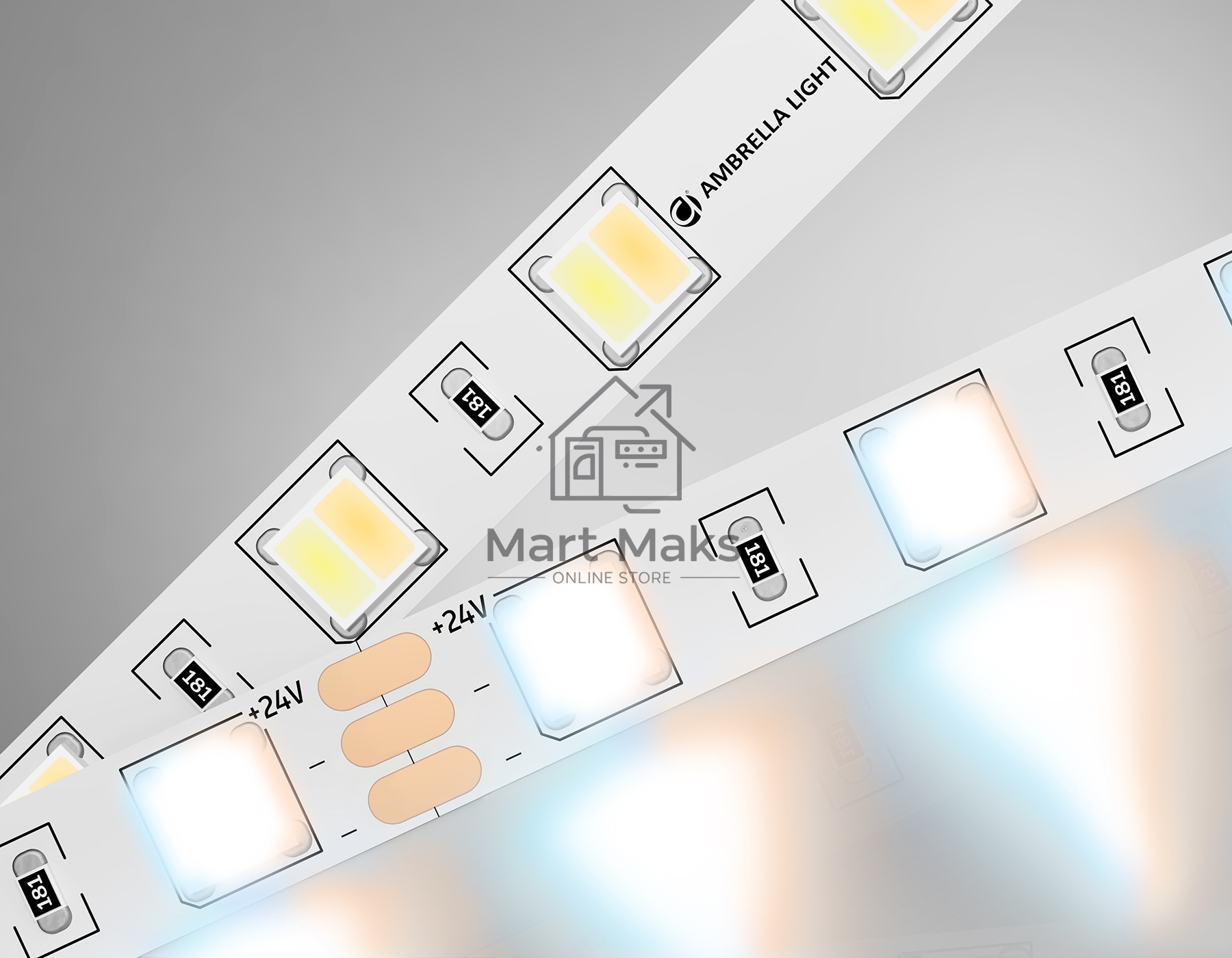 Светодиодная лента Ambrella light GS4101 5050 60Led/ 14W m/ 24V IP20 CCT 3000-6500K/ 5000*10*1.87mm (3 конт.)