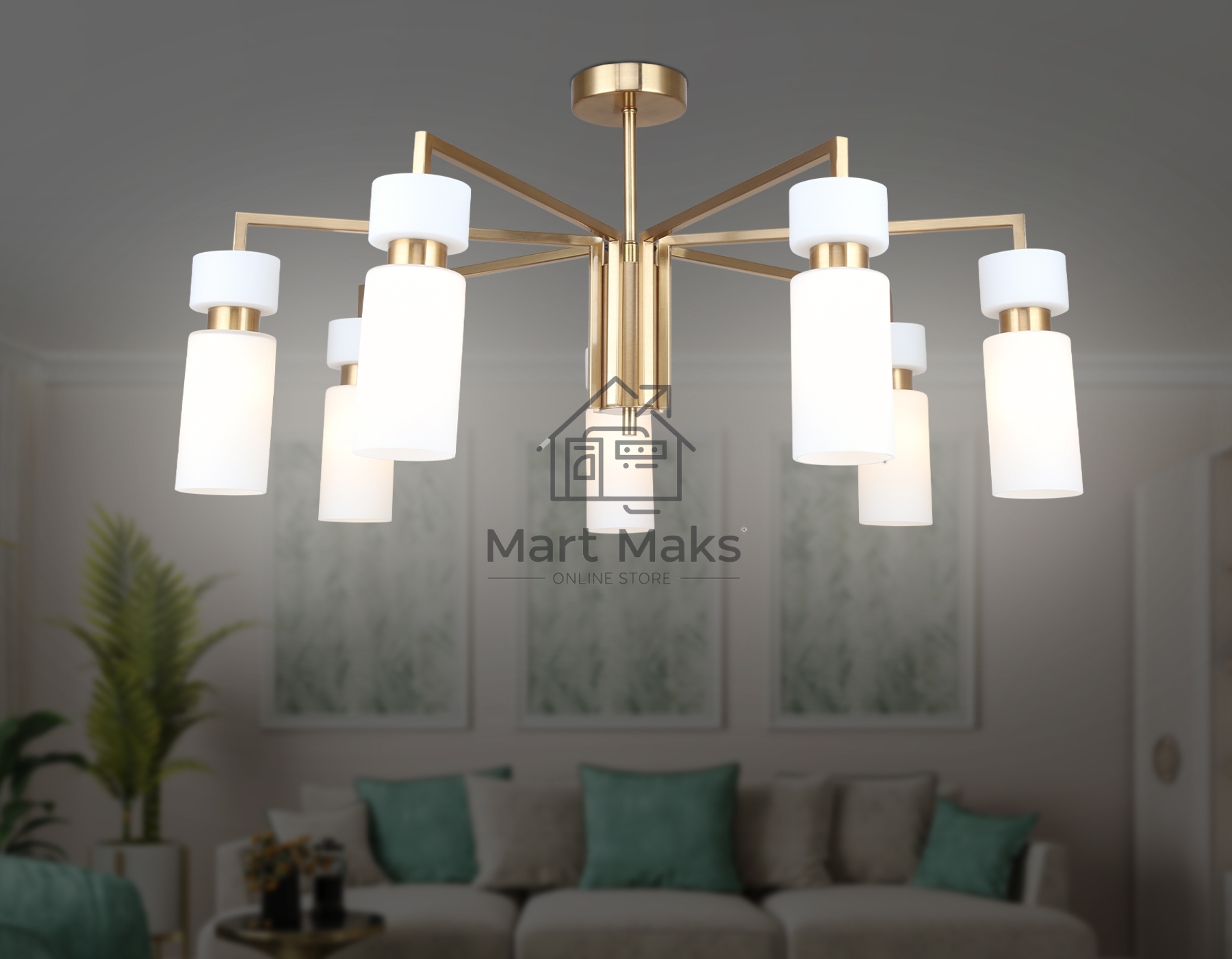 Люстра Ambrella light LH56126/7 BS/FR латунь/белый матовый E14*7 max 40W D705*350