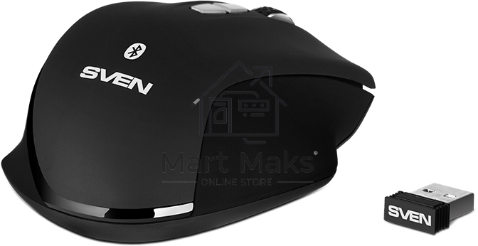 Мышь беспроводная SVEN RX-590SW черный, 1600 dpi, радиоканал, Bluetooth, USB, кнопки - 7