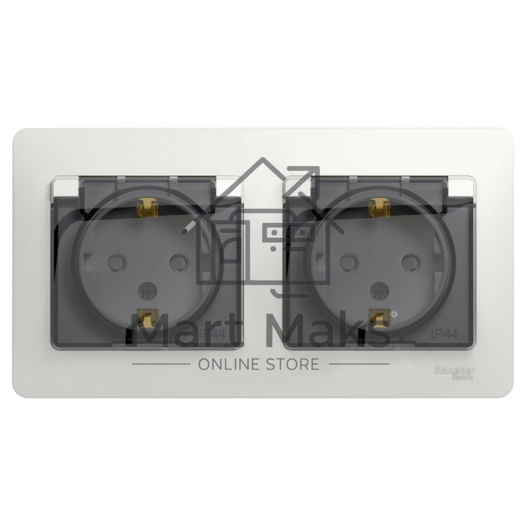 Розетка 2-ая с/з, со шторками, в сборе, IP44 GSL000147 Schneider Electric Glossa белый
