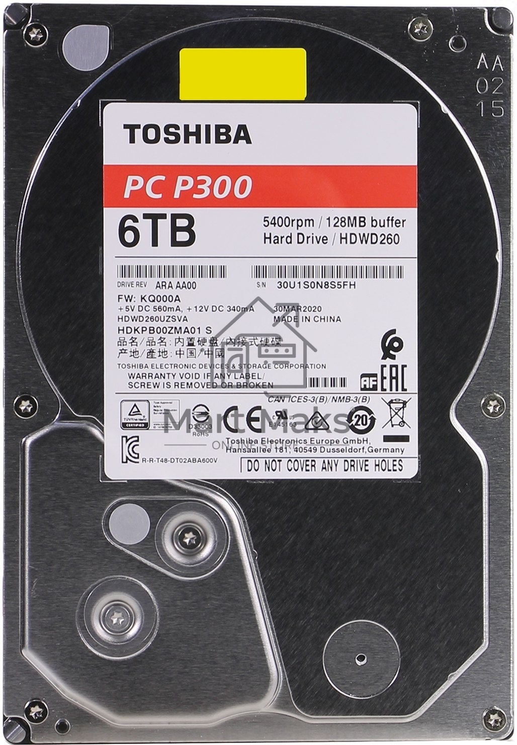 Жесткий диск Toshiba SATA-III 6Tb HDWD260UZSVA P300 (5400rpm) 128Mb 3.5
