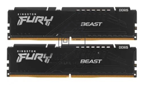 Оперативная память Kingston Fury Beast, DDR5, 64GB (2x32GB), 5200MHz, CL40, DIMM, с радиаторами, черный