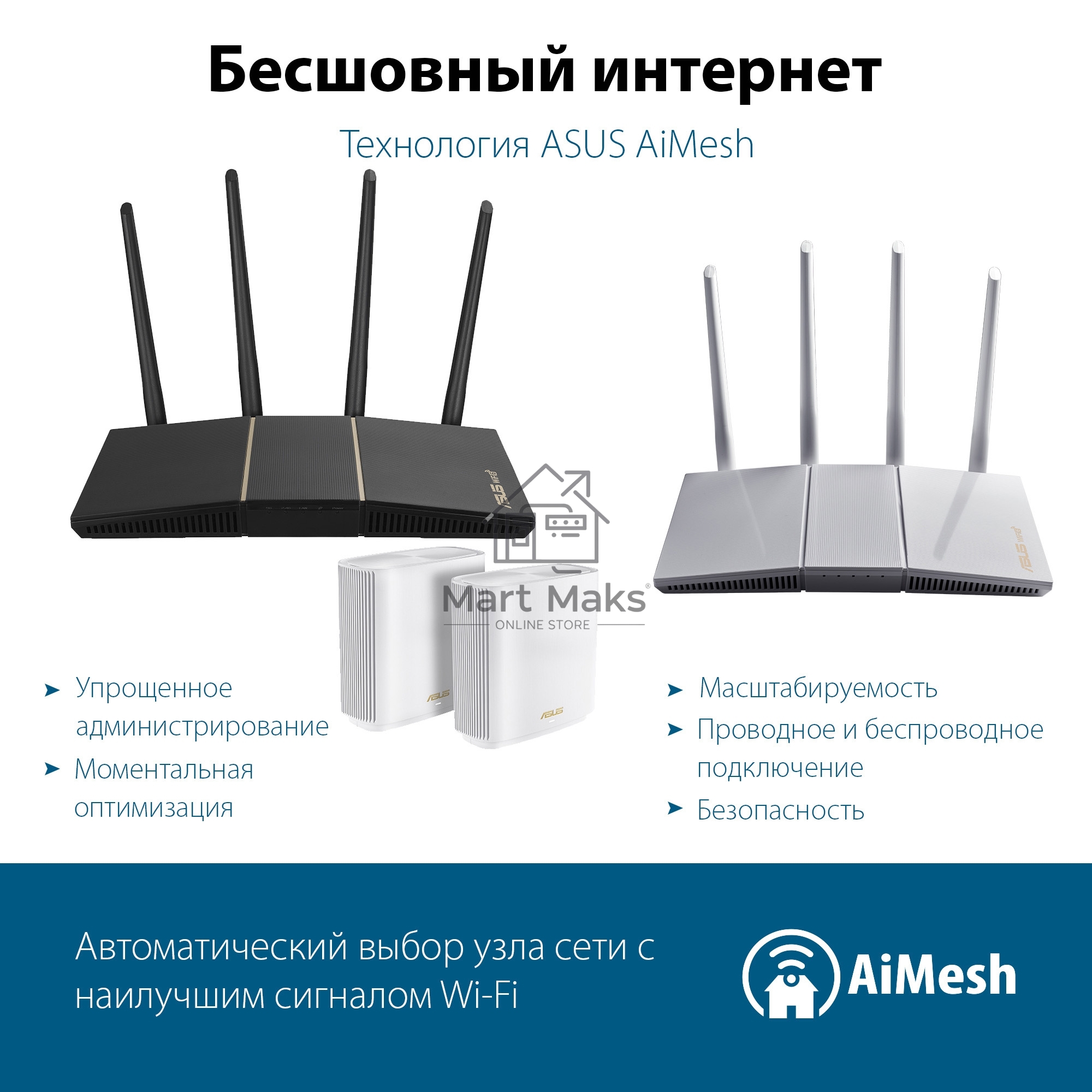 Роутер беспроводной Asus RT-AX57 AX3000 10/100/1000BASE-TX черный