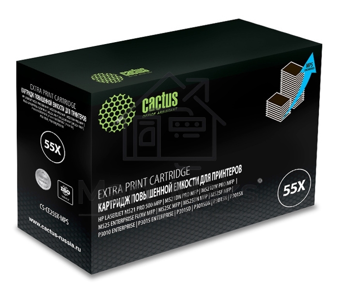 Картридж лазерный Cactus CS-CE255X-MPS черный (15000 стр.) для HP LaserJet M521 Pro 500 MFP, M521dn Pro MFP, M521dw Pro MFP, M525, M525c MFP, M525f, P3010, P3015, P3015d, P3015dn, P3015x