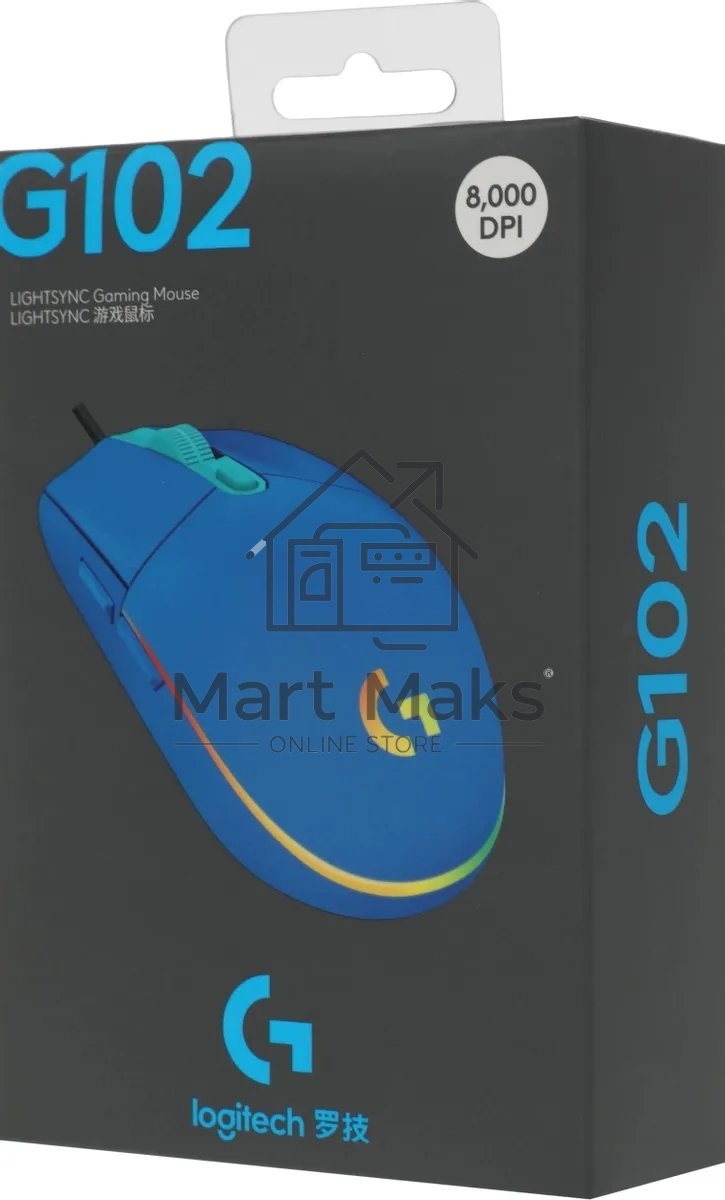 Мышь проводная Logitech G102 LIGHTSYNC синий, 8000 dpi, USB, кнопки - 6