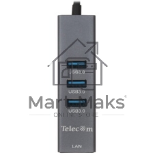 Переходник Telecom USB 3.0 - RJ-45 1000Mbps +3 USB3.0, Aluminum Shell, 0.2м TA311U