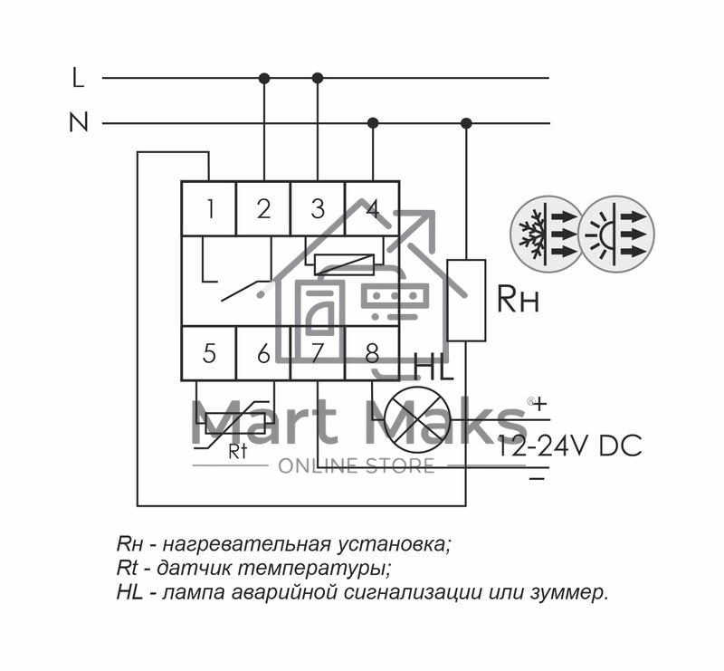 Регулятор температуры RT-820M (от -25 до +130 град.C; микропроцессорный; многофункц.; цифровая индикация; выносной датчик с термоус. проводом; монтаж на DIN-рейке 35мм 230В 16А 1Z IP20) F&F EA07.001.007