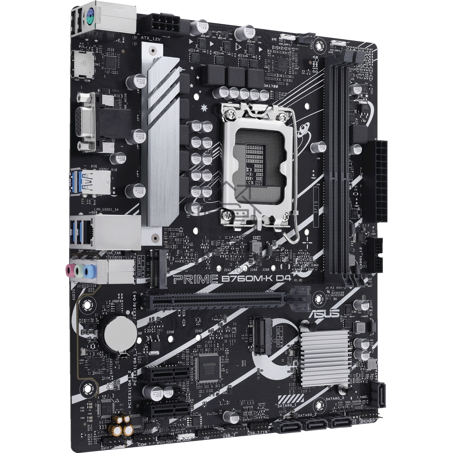 Материнская плата ASUS PRIME B760M-K D4, LGA 1700, Intel B760, 2xDDR4, 4xSATA, 2xM.2, 1xPCIe 4.0 x16, 2xPCIe x1, 1xHDMI, 1xVGA, 1x 2.5Gb LAN, 2xUSB-A 3.2 Gen 1, 2xUSB-A 2.0, 3x3.5 мм, 7.1, mATX
