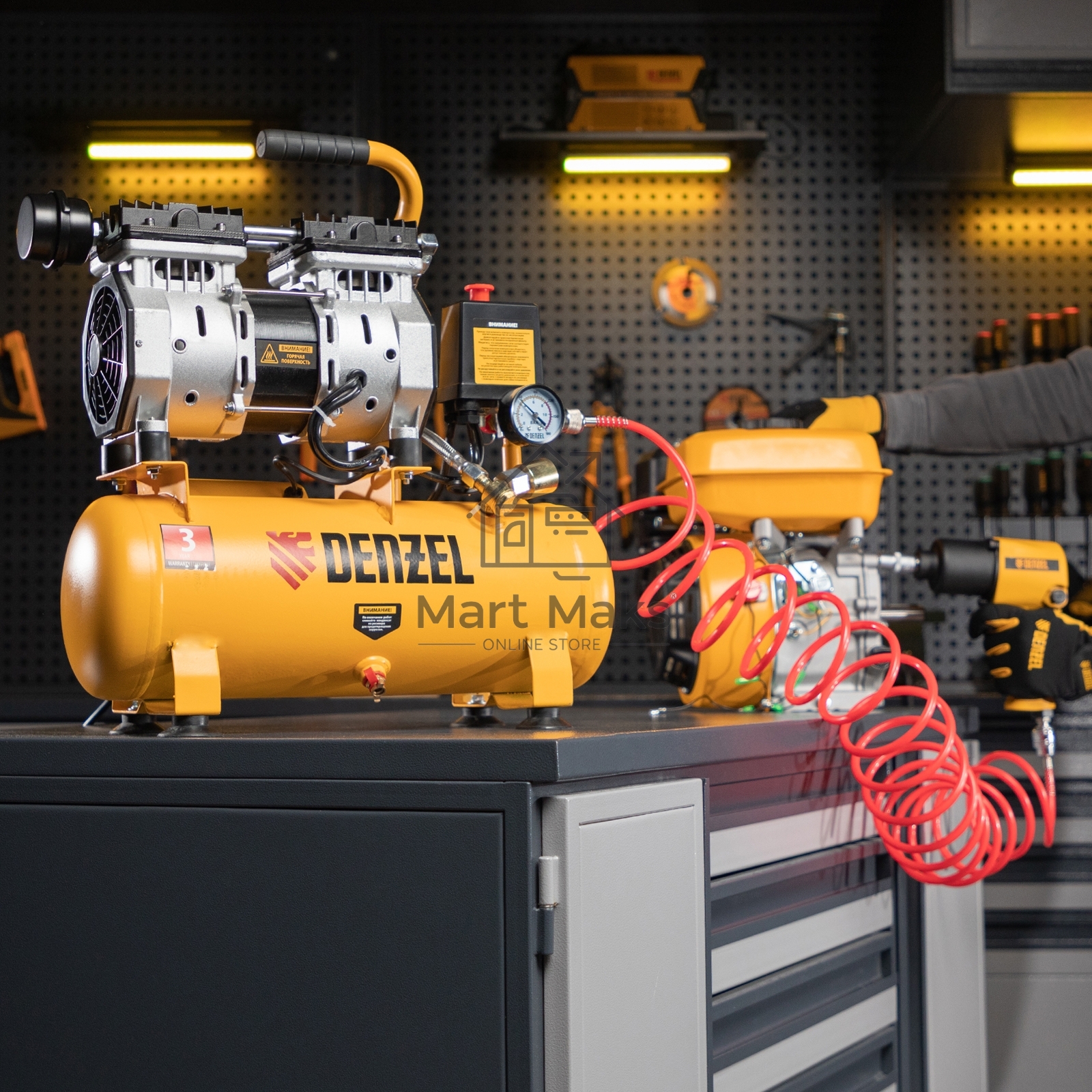 Компрессор DLS650/10 безмаслянный малошумный 650 Вт, 120 л/мин,ресивер 10 л Denzel