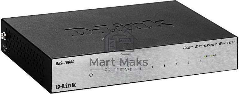 Неуправляемый коммутатор с 8 портами 10/100Base-TX D-Link DES-1008D/(K2A/K3A)RU/J1A/J2A/L2A/L2B