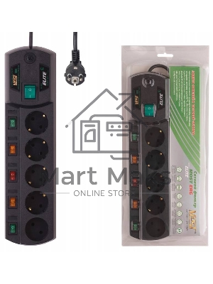 Сетевой фильтр Most ERG 2 м (5 розеток) черный (коробка)